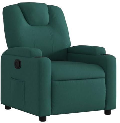 vidaXL Fauteuil Inclinable, Chaise de Relaxation avec Dossier, Siège avec Accoudoirs Rembourrés Salle de Séjour, Moderne, Vert Foncé Tissu