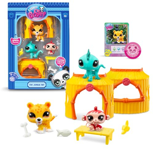BANDAI Littlest Pet Shop - Pack Tiki Jungle - 3 Tiere und Zubehör - Offizielle Lizenz - Süßes Tierfiguren-Spielset - Miniaturtierfiguren - Spielzeug für Kinder ab 3 Jahren - BF00515