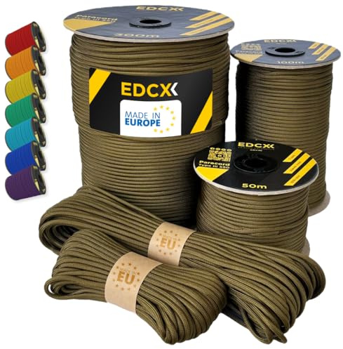 EdcX Paracord 550 4mm, 35+ Solid Colors (10m, 15m, 30m, 50m, 100m, 300m) | Bronze, 300 m – 100% Nylon Rope 4mm, Type III 7 strand | Survival, Camping, Bushcraft, Crafts | Made in EU
