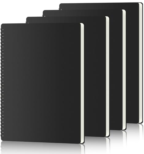 A4 Notizblock, 4 Stück Spiral-Notizbuch A4, liniertes Papier, 21 x 29 cm, 50 Blatt/100 Seiten, Spiral-Notizbücher, Hardcover-Notizblock für Büro, Schule, Business, Schwarz