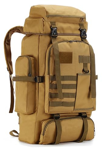 DXIA Wanderrucksack Herren, 80L Camping Rucksack, Wasserdichte Outdoor Sport Reise Rucksack, große reiserucksack leichtgewicht, geeignet für Camping, Wandern und Reisen, Khaki,