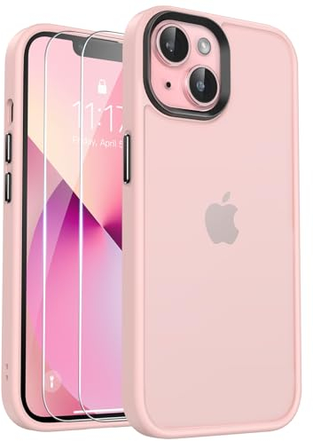 Kmofizle Handyhülle für iPhone 14 / iPhone 13 Hülle mit Schutzfolie, [Transluzente Matte] Stoßfeste Kratzfeste Schutzhülle, [Anti-Fingerabdruck] rutschfeste Handyhülle iPhone 14/13, Rosa