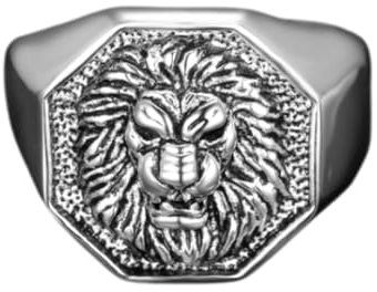 FUSHENGTER Ring Herren Ringe Männer Fingerring Damen Biker Ring Ehering Löwe Herren Damen Ringe Punk Trendy Einzigartig für Paar Männlich Biker Kreativität 11 R760-Lion