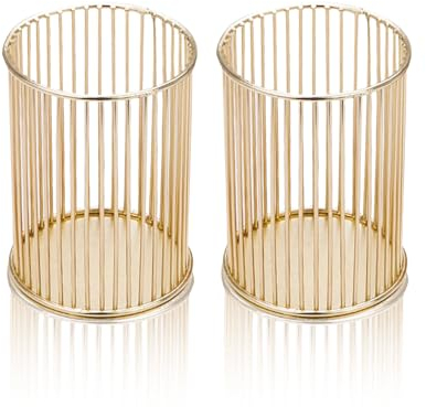 Bakiauli 2pcs Metal Pencil Holder, Mesh Desk Organizer Pen Holder for Desk, Gold Nordic Style Makeup Brush Organizer for Office, Home, School