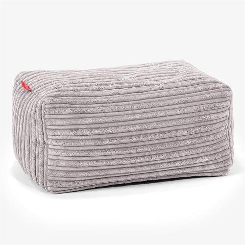 Lounge Pug Kleiner Fußhocker Pouf, Silbergrau Cordstoff, Sitzpouf, Pouf Sitzsack Hocker Wohnzimmer