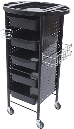 Friseurwagen mit 5 Schubladen und Rollen,Profi Kosmetikwagen Friseurwagen Beauty Salon Trolley Wagen Beautywagen Salonhilfe Friseur Multifunktional Bedienungswagen,Schwarz