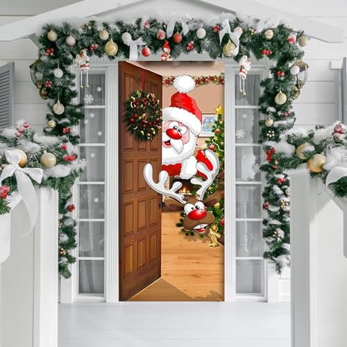 Decoración de Cubierta de Puerta de Navidad, Cubierta de Puerta de Feliz Navidad, Forro de Puerta Navidad, para Adornos Navideños Fiesta, Puertas, Ventanas - 90 * 200cm