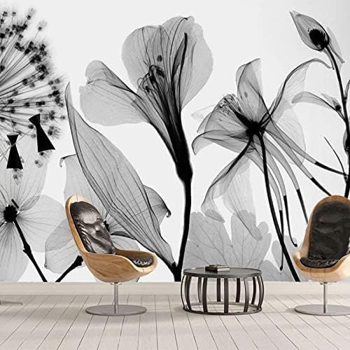 XLMING Fleur De Pissenlit Dessinée À La Main En Noir Et Blanc Art Abstrait Papier Peint 3D Décoration Intérieure Salon Canapé Chambre Fond Tv Mur-300cm×210cm