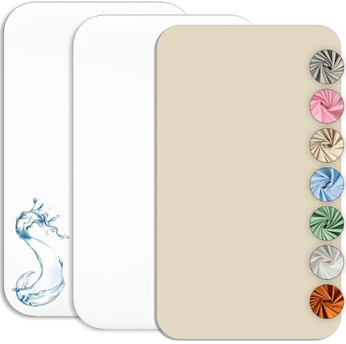 2X Spannbettlaken beistellbett 100% Baumwolle + 1X Matratzenschoner 100% wasserdichtem Material - Set 3X - Kompatibel Chicco, Kinderkraft, Oeko-TEX (Weiß/Vanille, 50 x 83 cm)