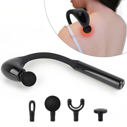 EWENYS Muscle Massage Gun for Back with J-Shaped Long Handle, 5 Levels Deep Tissue Back Percussion Massager, Hand Held Massagers for Body Head/Neck/Shoulders/Waist