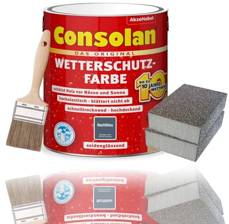 Consolan Wetterschutzfarbe Set 750 ml Holzfarbe Dauerschutz Deckend (Nachtblau)
