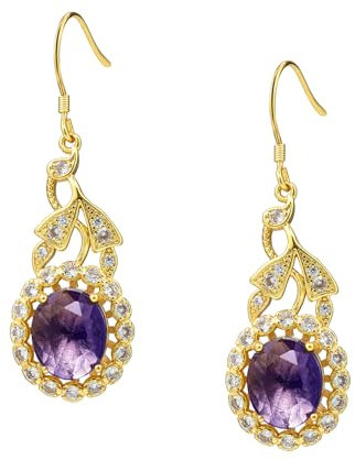 Waimore Orecchini Pendenti con Zirconia Viola e Accenti di Diamante - Gioielli in Lega Placcata Rame Pietra Preziosa Viola Elegante per Occasioni Speciali e Uso Quotidiano