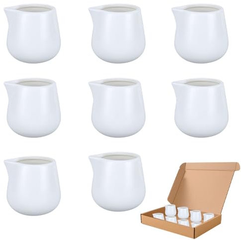 KBIBCK 8 Pcs White Ceramic Milk Jug, Mini Creamer Jug, Small Porcelain MilkJug, White Ceramic Mini Milk Jug, for Coffee Shops,Hotels etc, Also a Good Gift for Family and Friends(45ml)
