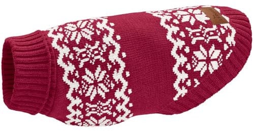 HUNTER Hundepullover BIRKA, Warmer Strickpullover für Hunde, weiches Chenille-Garn, mit Rollkragen & Norwegermuster, maschinenwaschbar bei 30°C, Farbe: rot, Größe: 25