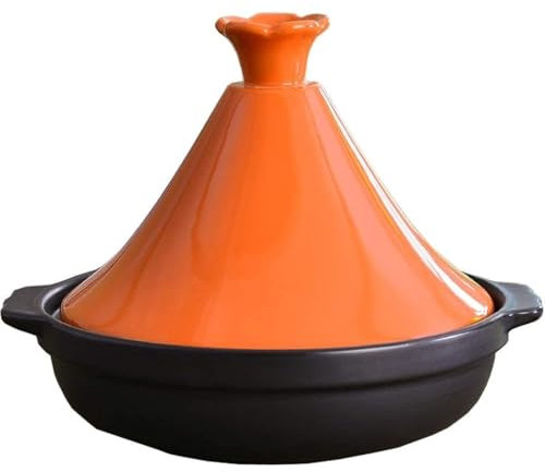 Olla de tagine de cerámica de 30 cm, tapa con, utensilios de cocina antiadherentes sin humo, cacerola para la mayoría de los utensilios de cocina de llama abierta (Naranja)