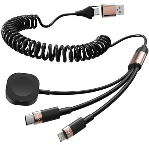 Câble de charge rétractable 100 W pour Apple Watch - Câble de charge rétractable 3 en 1 USB-C Lightning Apple Watch - 1,2 m