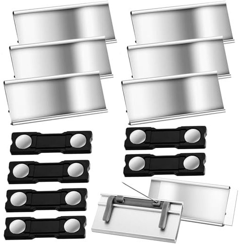6 Pièces Badges Nominatifs en Aluminium, Badges Nominatifs Magnétiques pour Vêtements, 7 x 2.2 CM, Porte-Badges Nominatifs, Argent, Badges Nominatifs Transparents Anodisés