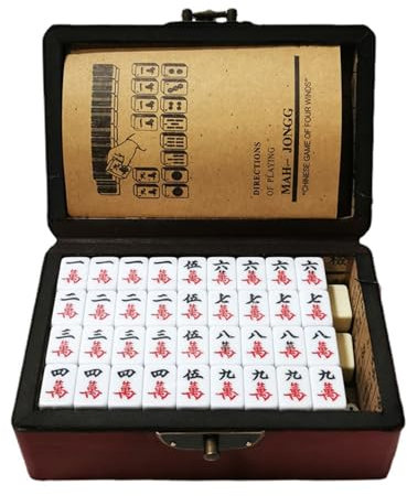 Coffret de Mahjong chinois potable 144 tuiles Mah-Jong Set avec étui en bois pour bar de fête de voyage,A