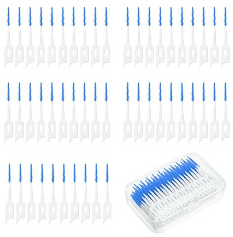 SEFIRST 300 Piezas Cepillos interdentales, Palillo de Dientes on Caja, Silicona Hilo Dental de Doble Uso, Reutilizable Hilo Dental Palillo de Dientes para Limpieza Dental Higiene Interdental (Azul)