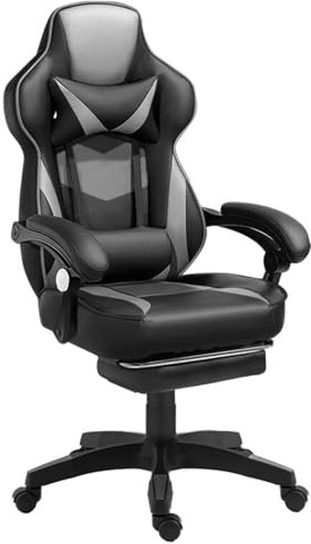 Luxirest Chaise Gaming Chaise Bureau Ergonomique avec Repose-Pied - Fauteuil Gaming avec Soutien Lombaire et Appui-tête - Siège Gaming (Noir et Gris)