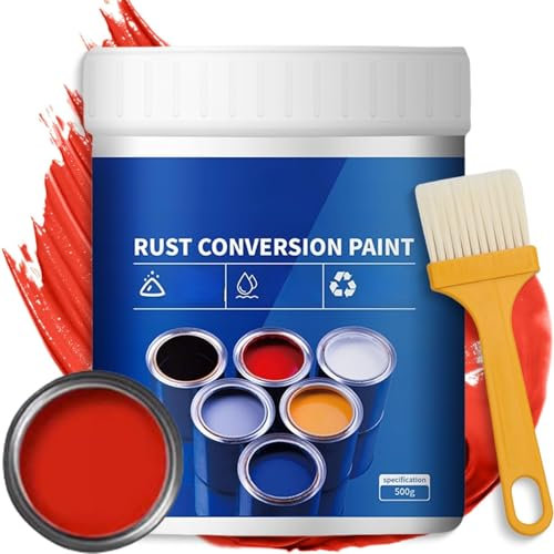 WANWEN Rust Conversion Paint, Weatherproof Rust Converter Paint for Metal, 2-in-1 Rust Remover for Metal Primer, Water-Based, for Metal, Car, Fences, Industrial Equipment (red)