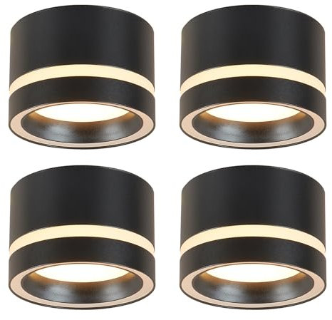 HCFEI LED Aufbauspots IP44 - Ø85*55mm Deckenspots - 6W 600LM GX53 LED Aufbaustrahler - Aluminium Aufputz 230V Aufbauleuchte Deckenlampe für Bad Badezimmer (Schwarz 2700k 4 Stück)