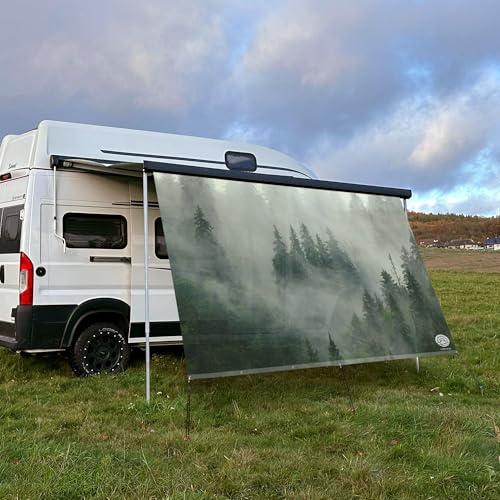 CAMPIDOO Textil Sonnensegel Nebel IM Wald | Höhe 200cm | hochwertiger Fotodruck inkl. Keder-Befestigung | Markisen-Vorderwand - Länge/Keder: 580cm / 5 mm Keder
