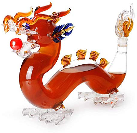 Carafe à décanter en forme de dragon chinois en verre sans plomb avec bouchon en verre, grande capacité