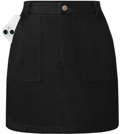 Kate Kasin Rock Damen Eleganter A-Linie Hochtailliert Wildleder-Minirock | Kunstwildleder,Stretch,Strick,Elastischer Bund,Taschen,Knöpfe&Reißverschlüsse,Arbeitsweg,Alltag,Herbst&Winter