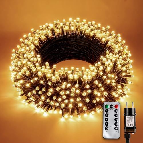 Sanweyter 20M Luces Arbol Navidad, 200LEDS Luces de Navidad Exterior Interior con Control Remoto, Blanco Cálido Guirnalda Luminosas Decoracion con 8 Modos para Jardín Boda Fiesta Casa Árbol IP65