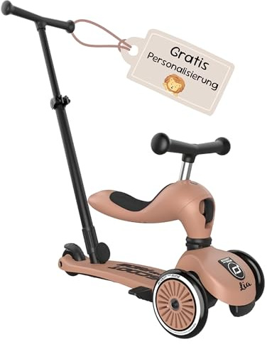 Scoot and Ride Highwaykick 1 Push & Go Mocha personalisierbar – 2-in-1 mit Sitz & Schiebestange – für Kinder 1–5 Jahre – mit Namen personalisiert