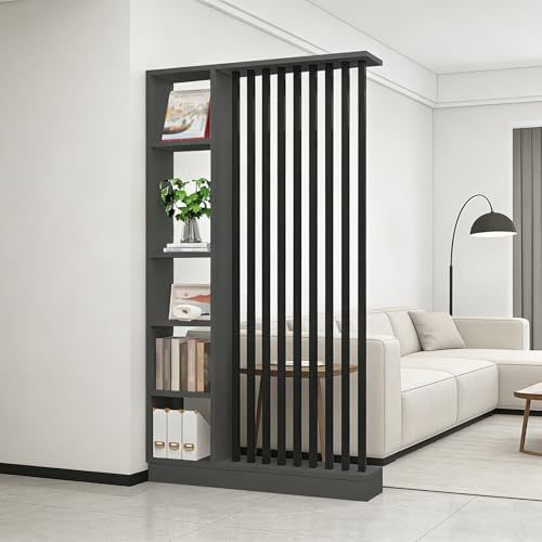 Wandraum Teiler mit Lagerregal, Eingangshalle -Trennwesensäule Säulen- bis Decke, aus massivem Holz, leicht zu montieren, geeignet für die Heim- oder Bürodekoration geeignet (A Black + Gray, 120cm)