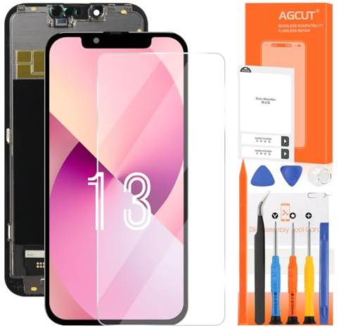 AGCUT LCD Display pour iPhone 13 Écran LCD pour iPhone 13 A2482 A2631 A2634 A2635 A2633 6,1 Pouces Ecran Replacement 3D Tactile Digitalizer Assemblée Complète avec Outils, Noir Incell