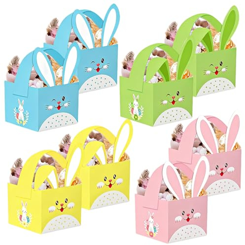 8 Stück Osterkörbe für Kinder, Osterkorb Basteln, Geschenktüten Ostern, Osterkörbchen mit Henkel, zum Basteln aus Papier, Kleine Osterkörbchen, DIY Osterkorb mit Osterhase, Partyzubehör