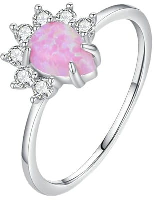 RDSGYZ Fedi nuziali in oro bianco 375 585 750 da donna singola, anelli di fidanzamento con fiore con gocce di opale e moissanite, fedi nuziali, da donna, misura 50 (15,9)-62 (19,7), metallo prezioso