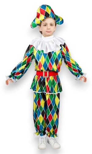 KORAT - Costume Arlecchino Baby – Travestimento Tradizionale con Cappello, Casacca, Cintura e Pantalone – Ideale per Carnevale e Feste – Taglie Baby da 3 a 5 Anni Pegasus (5/6 Anni)