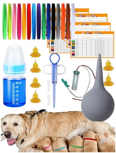 PawsVel Whelping Kit for Puppies Birth: Puppy Kitten Birthing Kit with Newborn Puppy Essentials Feeding Bottle and Nipple ID Collars Aspirator & Whelping Other Supplies