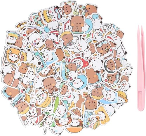 120 Stück Bubu Dudu Aufkleber Set, SüßE Bubududu Sticker Dudu Sticker mit 1 Pinzette Bubududu Aufkleber Im Kawaii Cute Cartoon Stil Stickers für Journaling Scrapbooking DIY Dekoration Laptop Phone