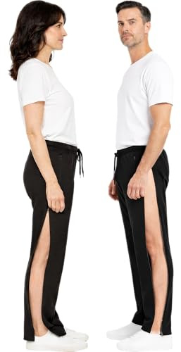 Dobsom Heden Reha Hose Damen & Herren Jogginghose mit durchgehendem Seitlichem Reißverschluss Rollstuhl Pflegehose Elastischer Bund XS–6XL