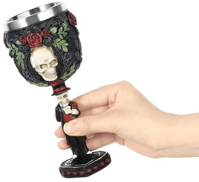TCNGKIJIUK Calice medievale unisex, con scheletro, calice a forma di teschio, divertente, in resina, pratico, durevole, con teschio 3D, per Halloween, Pasqua, uso quotidiano, regalo