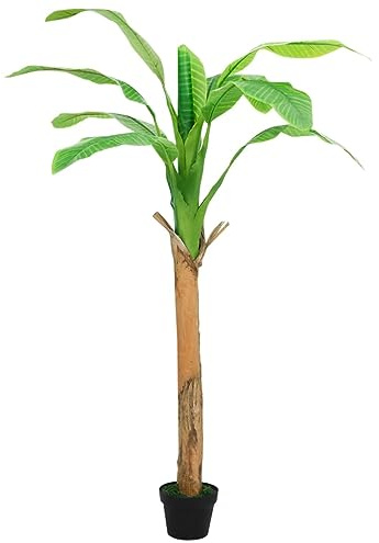 Hothingwell Banano Artificiale con Vaso Nero 170-180 cm, Albero di Banane Finto per Interni con 9 Foglie Verdi in Plastica e Legno Massello