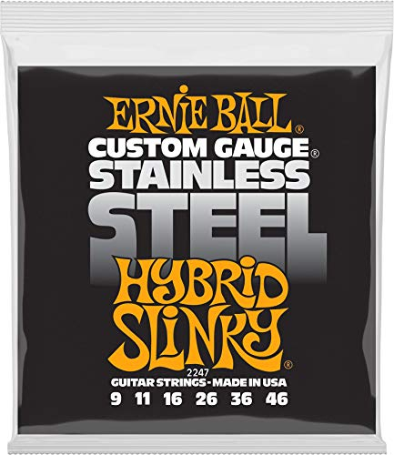 Ernie Ball Hybrid Slinky - Cuerdas para guitarra eléctrica, entorchado de acero inoxidable, calibre 9-46