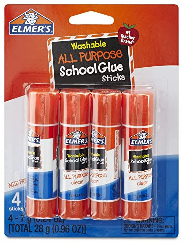 Elmer's All Purpose School Glue Sticks, Clear, Washable, 4 Pack, 0.24-ounce sticks