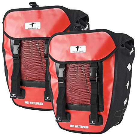 Red Loon 2 x Pro robuste Fahrradtasche aus LKW-Plane – wasserdichte Doppelpacktasche für Gepäckträger in rot