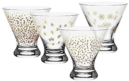 Mikasa Party Set of 4 Stemless Martini Glasses, 10 Ounce, Clear and Gold