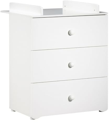 BABY PRICE Babyprice by Sauthon Babykommode | Kommode mit 3 Schubladen | Wickelunterlage inklusive | Knöpfe Kugel weiß Basic | 76 x 97 x 66 cm | Hergestellt in Frankreich | Babyprice von Sauthon