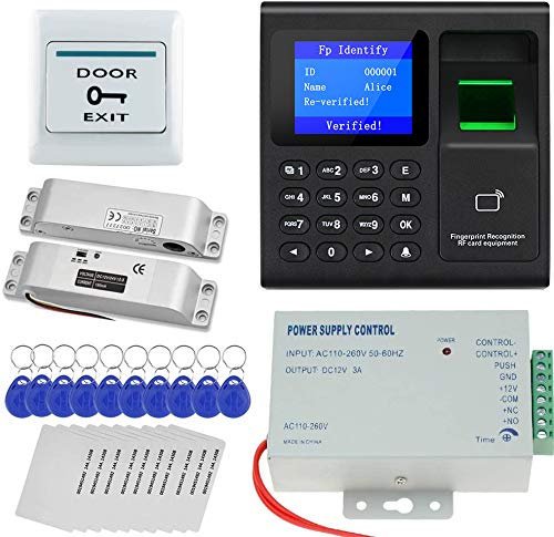 uoweky Tür-Zugangskontrollsystem-Kit-Set RFID-Standalone-Controller mit X Bolt Lock + 12VDC-Stromversorgung + Exit-Taste + 10pcs125KHz Keyfob und Karte (K2000+Bolt Lock)