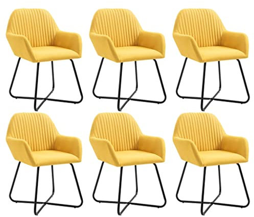 vidaXL Esszimmerstühle 6 STK., Esszimmerstuhl mit Armlehnen, Essstuhl Küchenstuhl Stahlbeine, Stuhl Polsterstuhl Sessel Esszimmer Küche, Modern, Gelb Stoff