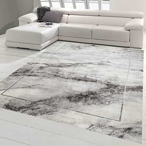 Teppich-Traum Kurzflor Teppich Marmor Dunkelgrau 200x200 cm | Pflegeleicht, schmutzabweisend, strapazierfähig, fußbodenheizungsgeeignet, seitlich gekettelt, OEKO-TEX geprüft, 12 mm Flor