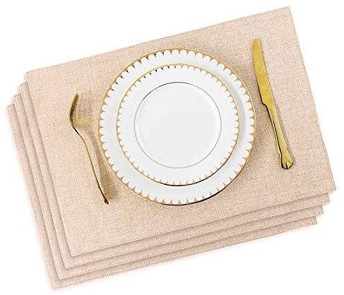 Weldomcor Tischsets Abwaschbar Leinen 4er Set Tischsets Stoff Hitzebeständige Platzdeckchen Doppelseitiges Nähen Platzset für Hause Dinnerpartys Küche Restaurant und Hotel (Beige)
